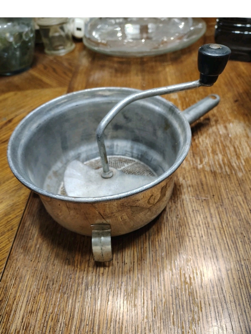 vintage manual food mill, likely a Foley Food Mill No. 101,